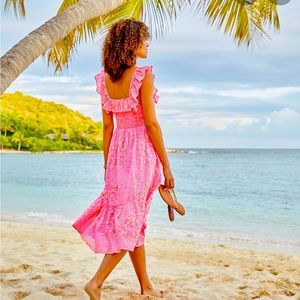 Vineyard Vines Neon Tortola Smocked MIDI Dress XS NWT